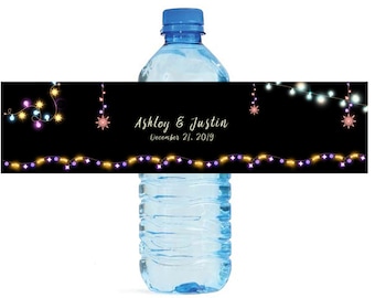 Winter String Lights Wedding Anniversary Birthday Sweet 16 Holiday Party Water Bottle Labels Customizable easy to use, self stick labels