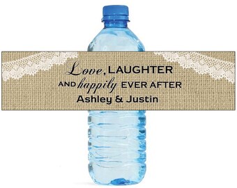 Burlap Love Laughter Happily Ever After Wedding Water Bottle Labels Great for Engagement Bridal Shower Party Self Stick Labels