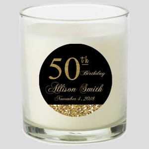 Étiquettes de cadeau 50e anniversaire noires et dorées de 2 po. Idéales pour personnaliser vos événements Bougies, décorations de cupcakes Décalcomanies de pots Mason, Stickers