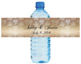Gold and lace water bottle labels Great for Wedding Bridal showers Engagement Party quinceanera, sweet 15, birthday party