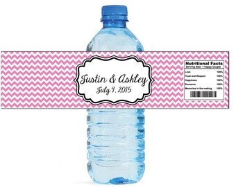 Etsy Chevron Pink Wedding Water Bottle Labels Great for Engagement Bridal Shower Party