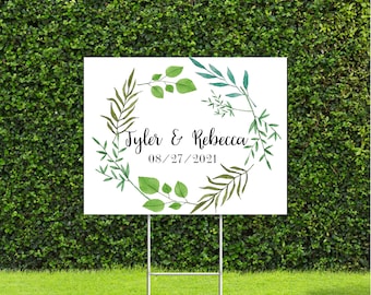 Summer Leaves Themed Yard Sign Great for Wedding Birthday Bridal Shower or Any of Your Events metal H Stake is included