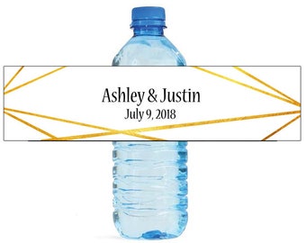 Geometric Gold Wedding Water Bottle Labels Great for Engagement Bridal Shower Birthday Party Sweet 16 Spring Party