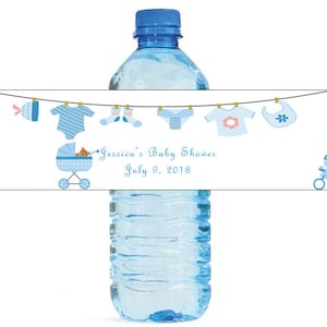 Baby Boy Clothesline Baby Carriage Baby Shower Theme Water Bottle Labels Celebrations Easy to use, self stick