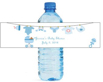 Baby Boy Clothesline Baby Carriage Baby Shower Theme Water Bottle Labels Celebrations Easy to use, self stick