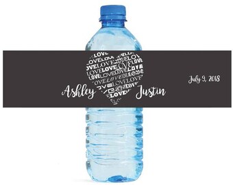 Heart full of love Wedding Water Bottle Labels Great for Bachelorette Engagement Bridal Shower Party