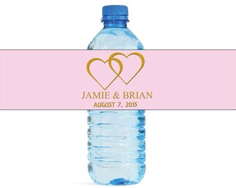 Modern Pink with Gold Hearts Wedding Water Bottle Labels Great for Engagement Bridal Shower Party