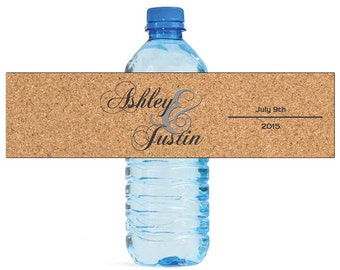 Corkboard Rustic Wedding Anniversary Water Bottle Labels Customizable labels