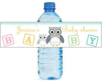 Mom and Baby Owl Baby Shower Theme Water Bottle Labels Celebrations animal theme