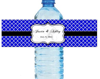 Royal Blue Monogram Water Bottle Labels Great for Engagement Bridal Shower Wedding Anniversary Birthday Party 2 sizes available