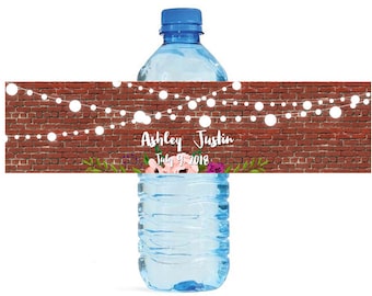 Brick & Market lights Rustic Wedding Anniversary Water Bottle Labels Customizable labels Easy to use self stick Barn Brewery