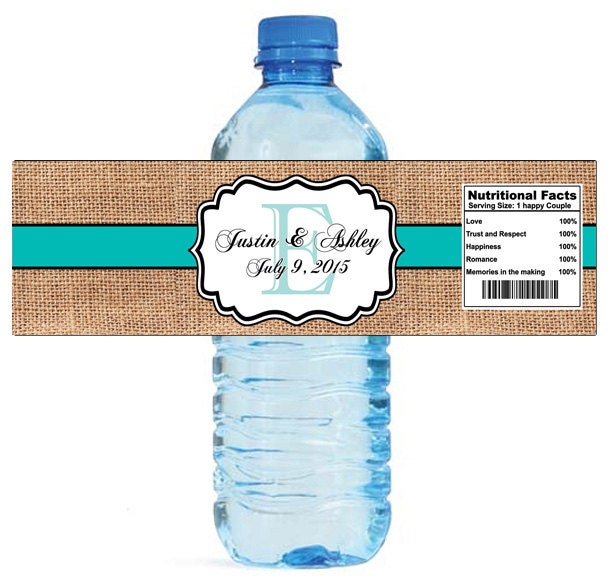Burlap Blue Stripe Monogram Wedding Water Bottle Labels Great for ...