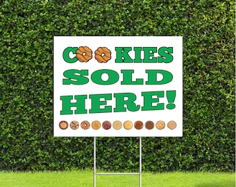 Cookies Sold Here Full Color Sales Yard Sign with Metal H Stake