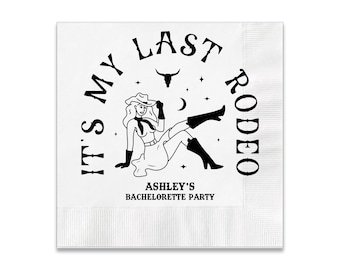 It's My Last Rodeo Bachelorette Party 3 ply Premium Customizable Cocktail Napkins 5"x5" Customize Names & Date message