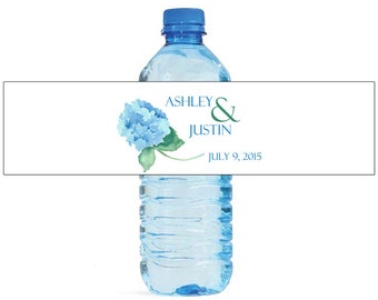 Hydrangea flowers floral Wedding Anniversary Water Bottle Labels Customizable labels