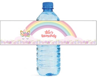 Unicorn at the end of the Rainbow Birthday Water Bottle Labels Great for Parties, and other children events easy to apply and use