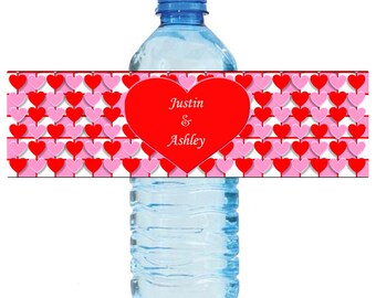 Hearts Pattern Wedding Water Bottle Labels Great for Engagement Bridal Shower Valentine day Party