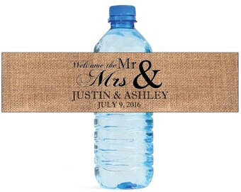 Welcome the Mr & Mrs on Burlap water bottle labels Wedding Bridal shower Water Bottle Labels Great for Engagement Party