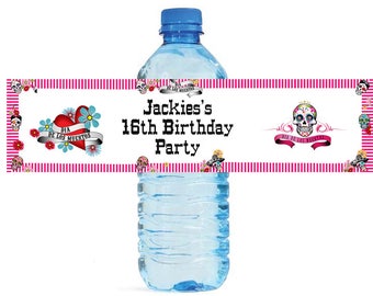Dia De Los Muertos Day Of the Dead Skull Theme Water Bottle Labels Great for Birthday Wedding Bridal Shower Party