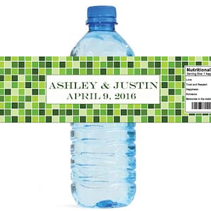 Mosaic Green Apple Wedding Anniversary Sweet 16 Water Bottle Labels Great for Engagement Bridal Shower Party