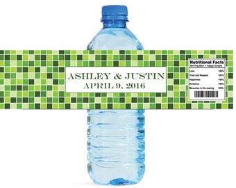 Mosaic Green Apple Wedding Anniversary Sweet 16 Water Bottle Labels Great for Engagement Bridal Shower Party