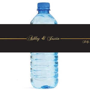 Elegant Black and Gold Wedding Water Bottle Labels Great for Engagement Bridal Shower Party