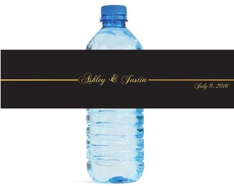 Elegant Black and Gold Wedding Water Bottle Labels Great for Engagement Bridal Shower Party