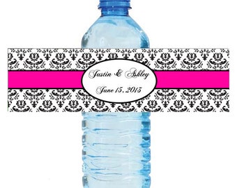 Damask Pink Wedding Water Bottle Labels Great for Engagement Bridal Shower Birthday Party Sweet 16