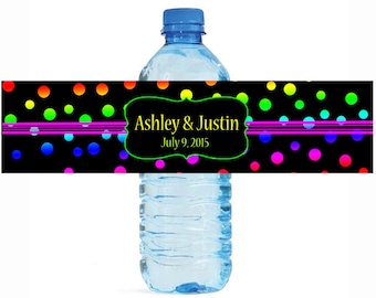 Rainbow Confetti Wedding Anniversary Engagment Party Water Bottle Labels Customizeable self stick gay lesbian pride equal