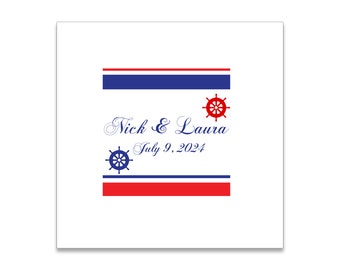 Nautical Themed 3 ply Premium Custom Cocktail Napkins Measure 5"x5" Customize Names & Date or any other message