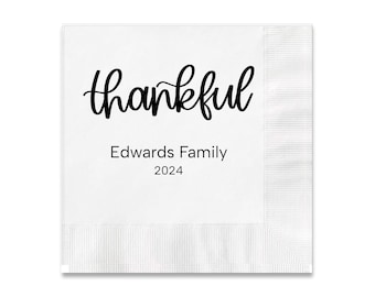 Thankful themed 3 ply Premium Customizable Cocktail Napkins Measure 5"x5" Customize Names & Date or any other message