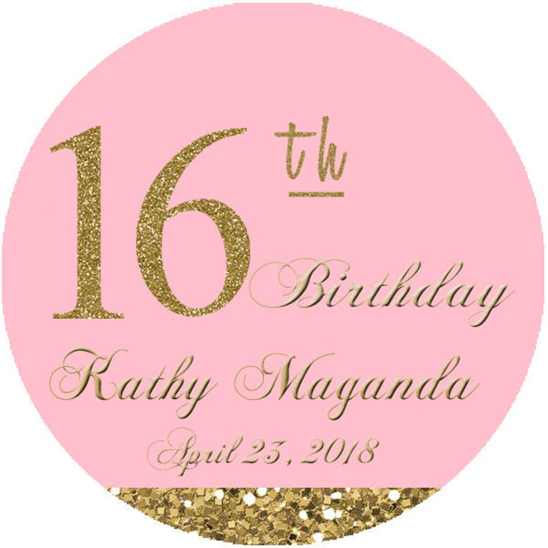 Pink and Gold Glitter Sweet 16 Party 2 Favor Labels Etsy