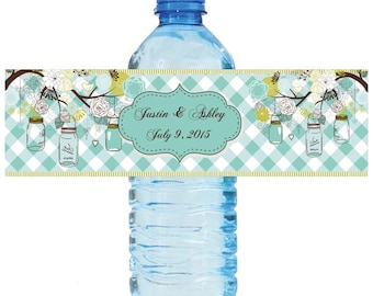 Mason Jar Hanging from Tree Wedding Anniversary Water Bottle Labels Customizeable labels 2 sizes available