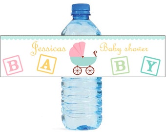 Baby Carriage Baby Shower Theme Water Bottle Labels Celebrations 2 Sizes available