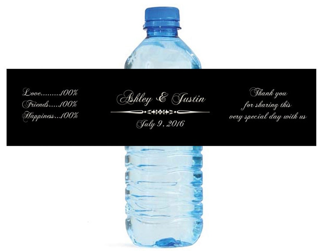 Elegant Black Water Bottle Labels Great for Engagement Bridal Shower ...