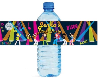 Disco Party Birthday water bottle labels great for Weddings Anniversary 70s or any other event Customizable labels self stick, easy to use