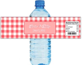 Coral Pattern Wedding Water Bottle Labels Great for Engagement Bridal Shower Party 2 sizes available