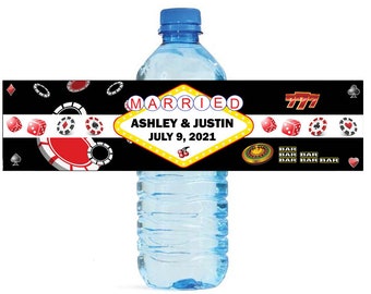 Casino Party MARRIED Water Bottle Labels Great for Engagement Bridal Shower Bachelor Bachelorette Birthday Party Wedding event