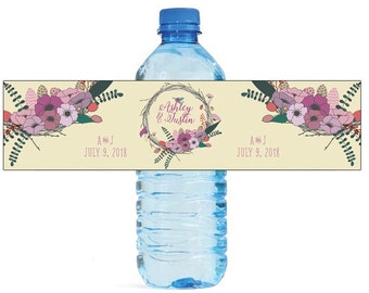 Warm Floral Wedding Water Bottle Labels Great for Engagement Bridal Shower Birthday Party, family reunions  Easy to use self stick labels