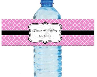 Pink Monogram Water Bottle Labels Great for Engagement Bridal Shower Wedding Anniversary Birthday Party 2 sizes available