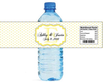 Yellow Swiss Monogram Wedding Water Bottle Labels Great for Engagement Bridal Shower Party easy to apply and use