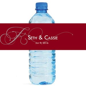 Burgandy Monogram Elegant Wedding Anniversary Engagment Party Water Bottle Labels Customizeable self stick labels