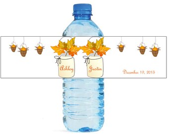 Fall Mason Jars Wedding Anniversary Engagment Party or any Autumn Event Water Bottle Labels Customizeable self stick labels