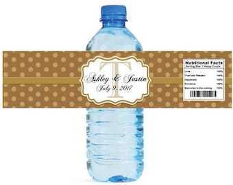Kraft paper and gold glitter dots Monogram Wedding Water Bottle Labels Great for Engagement Bridal Shower Anniversary Party self stick