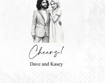 Custom Photo converted to line drawing Printed Napkins 3 ply Premium Cocktail Napkins Measure 5"x5" wedding engagement anniversary birthday