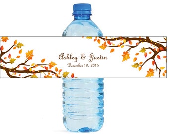 Autumn Trees Wedding Anniversary Engagment Party or any Fall Event Water Bottle Labels Customizeable self stick labels