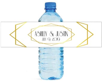 Gold Geometric Water Bottle Labels Great for Wedding Engagement Bridal Shower Birthday Party Sweet 16 Party