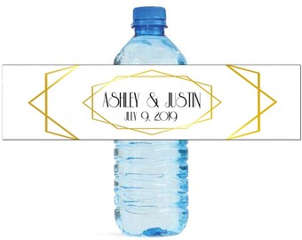 Gold Geometric Water Bottle Labels Great for Wedding Engagement Bridal Shower Birthday Party Sweet 16 Party