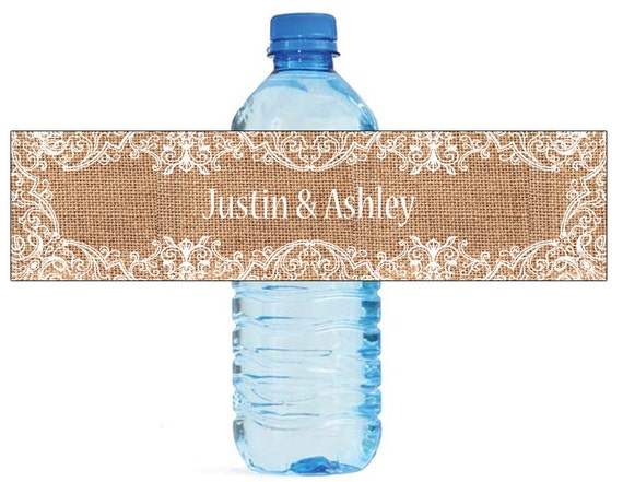 100-Pack Burlap & Lace Wedding Water Bottle Labels - Customizable For Bridal Showers, Engagements, And Parties
