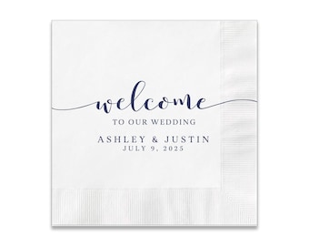 Welcome To Our Wedding Themed 3 ply Premium Custom Cocktail Napkins Measure 5"x5" Customize Names & Date or any other message